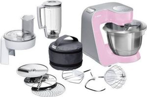 BOSCH Keukenmachine CreationLine MUM58K20 inclusief 1 25 liter mixer continu rasp- en snijapparaat 3 schijven en patisserieset roze