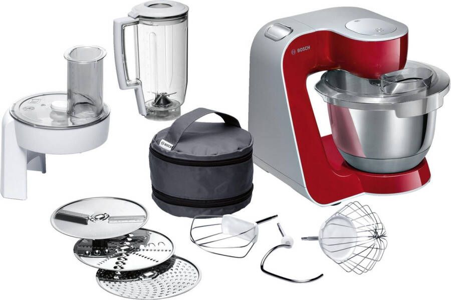 BOSCH Keukenmachine MUM5 CreationLine MUM58720 veelzijdig te gebruiken continu rasp- en snijapparaat 3 raspschijven mixer deep red zilver