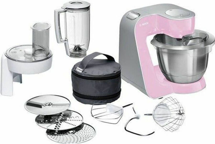 BOSCH Keukenmachine CreationLine MUM58K20 inclusief 1 25 liter mixer continu rasp- en snijapparaat 3 schijven en patisserieset roze