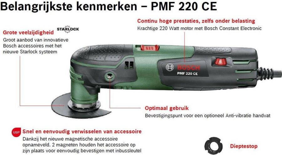 Bosch Home and Garden Bosch PMF 220 CE Multitool op snoer Oscillerend 220 W Incl. 9 accessoires en koffer