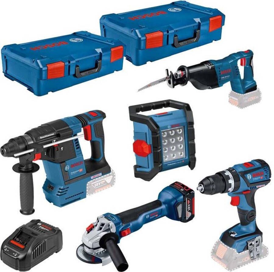 Bosch Professional Accu toolkit 5 Toolkit 18V (GSB 18V-60 C GWS 18V-10 C GBH 18V-26 GSA 18V-LI GLI 18V-1200 C 1x ProCORE18V 4 0Ah 2x ProCORE18V 8 0Ah lader GAL 1880 CV)