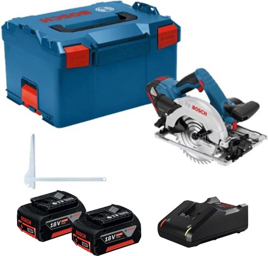 Bosch Professional Bosch Blauw GKS 18V-57 G Accu-cirkelzaag Set 3 x 5.0 Ah accu + snellader In L-BOXX 0615990N1G