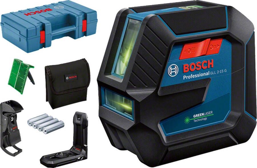 Bosch Professional GLL 2-15 G Kruislijnlaser Groen + Plafondklem DK 10 in Koffer 0601063W02