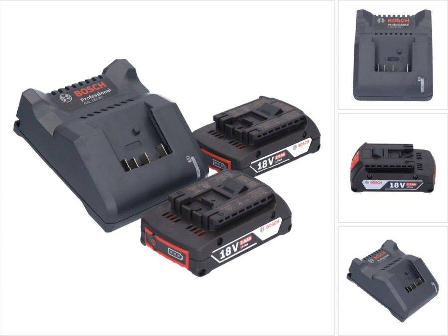 Bosch Professional Bosch GAL 18V-20 acculader 10.8 18 V 2 Ah ( 2607226281 ) + 2x GBA 18 V 2.0 Ah accu ( 2x 1600Z00036 )