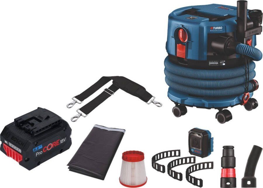 Bosch Professional Bosch GAS 18 V 12 MC Professionele snoerloze stofzuiger BITURBO Brushless + 1x ProCore accu 8.0 Ah + accessoires zonder lader