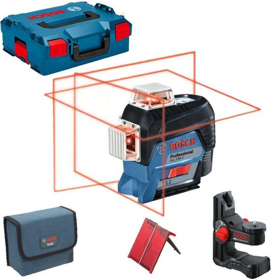 Bosch Professional Bosch GLL 3-80 C SOLO 12V Li-Ion accu Kruislijnlaser body in L-Boxx Rood 30m