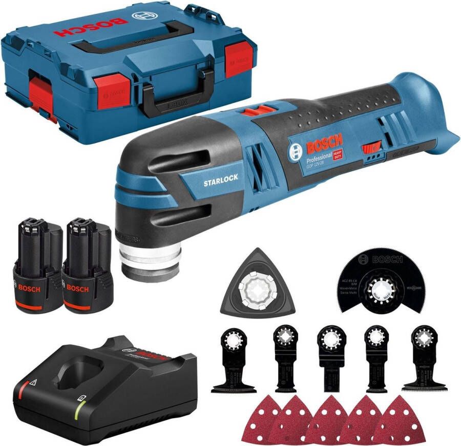 Bosch Professional Bosch GOP 12V-28 12V Li-Ion Accu multitool set (2x 3.0Ah accu) + 12 delige accessoireset in L-Boxx