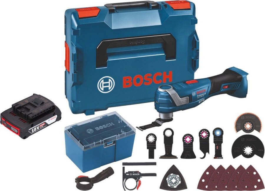 Bosch Professional Bosch GOP 18V-34 Profi-snoerloze Multi-Cutter 18 V Starlock Plus + 1x accu 2.0 Ah + 17 accessoires + L-Boxx zonder oplader