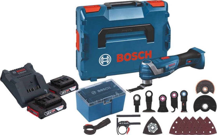 Bosch Professional Bosch GOP 18V-34 Profi-snoerloze Multi-Cutter 18 V Starlock Plus + 2x accu 2.0 Ah + lader + 17 accessoires + L-Boxx