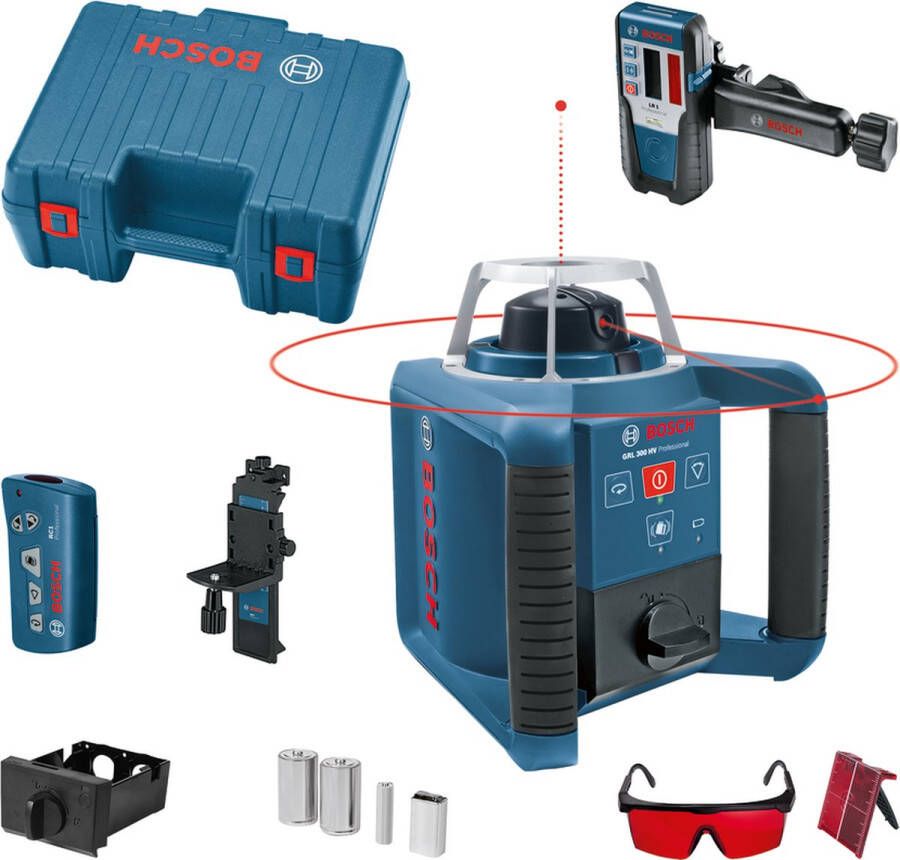 Bosch Professional Bosch GRL 300 HV rotatie laser + afstandsbediening (RC 1) + houder (WM 4) + laser ontvanger (LR 1) set in koffer