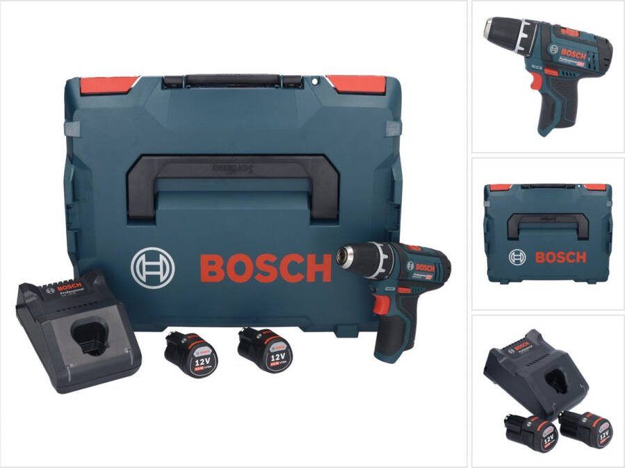 Bosch Professional Bosch GSR 12V-15 Professionele accuboormachine 12 V 30 Nm + 2x accu 3.0 Ah + lader + L-Boxx