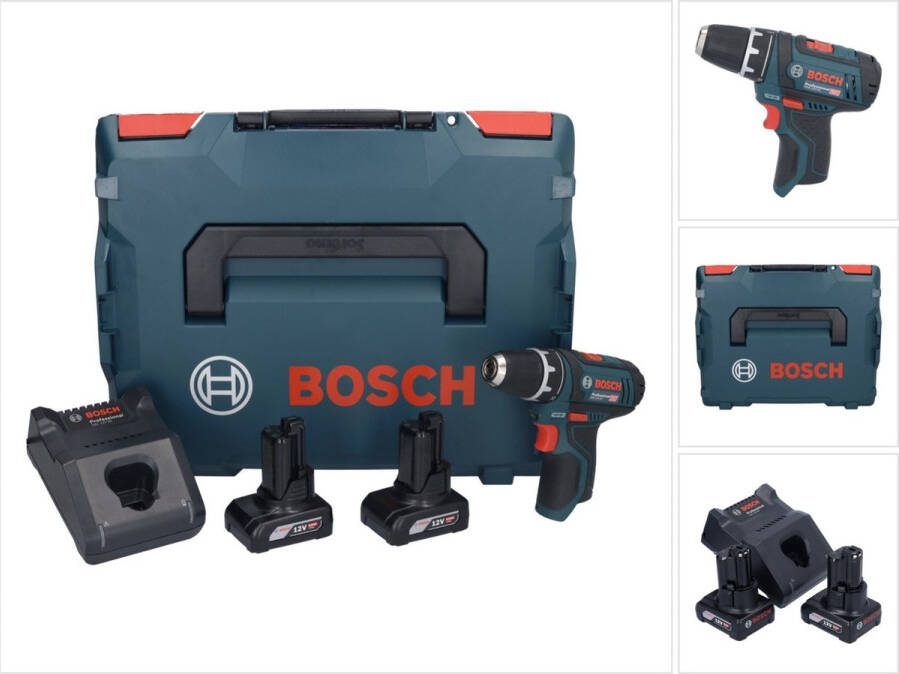 Bosch Professional Bosch GSR 12V-15 Professionele accuboormachine 12 V 30 Nm + 2x accu 6.0 Ah + lader + L-Boxx