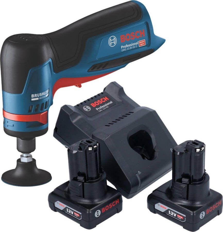 Bosch Professional Bosch GWG 12V-50 S Professionele rechte accuslijpmachine 12 V 6 mm borstelloos + 2x accu 6.0 Ah + lader