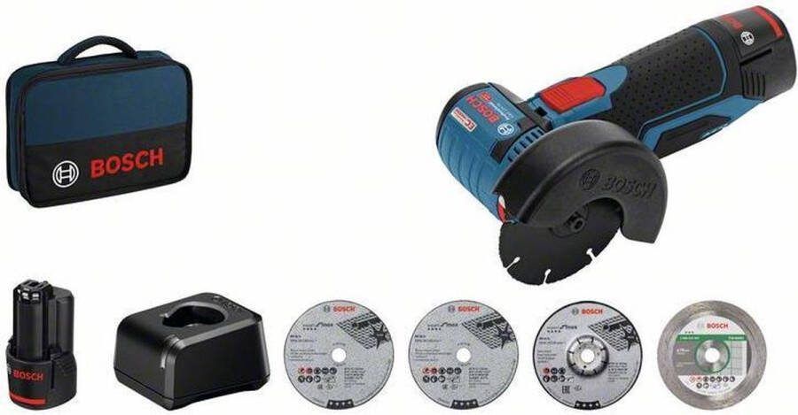 Bosch Professional Bosch GWS 12 V-76 12V Li-Ion accu haakse slijpmachine set (2x 2 0Ah accu) in tas 76mm