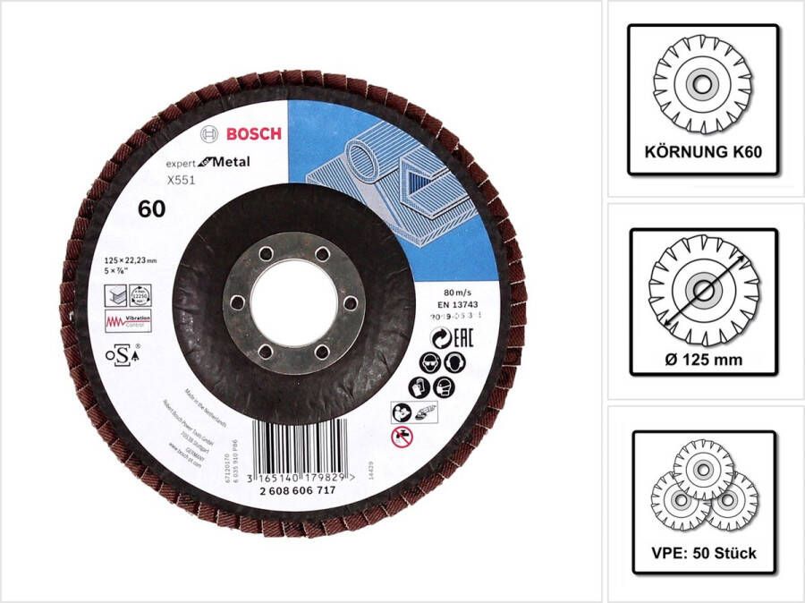 Bosch Professional Bosch lamellenschijven X551 Expert voor metaal 125mm K60 50 stuks ( 50x 2608606717 )