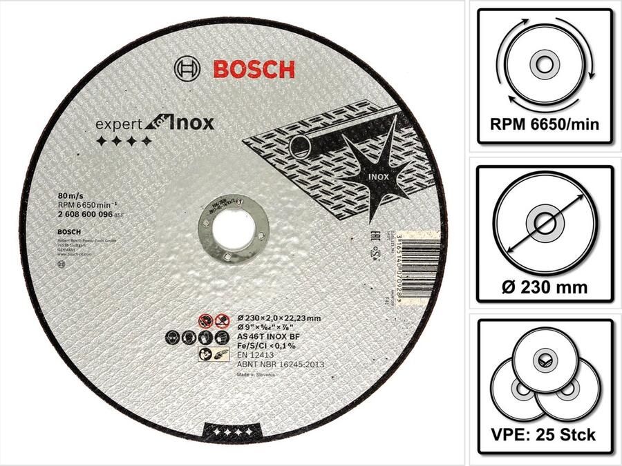 Bosch Professional Bosch AS 46 T INOX BF snijschijf 230 x 22 23 x 2 0 mm 25 stuks ( 25x 2608600096 )