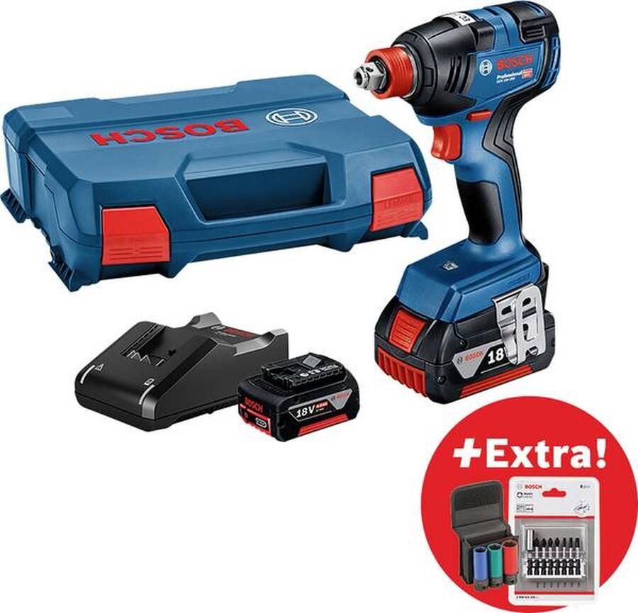 Bosch Professional Bosch GDX 18V-200 0615990M38 Accu-draaislagmoeraanzetter 18 V 4.0 Ah Li-ion Incl. 2 accus Incl. lader Incl. koffer
