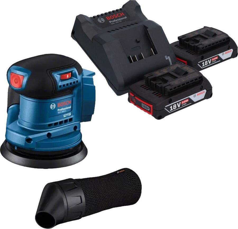 Bosch Professional Bosch GEX 185-LI Professionele snoerloze excenterschuurmachine 18 V 125 mm borstelloos + 2x accu 2.0 Ah + lader