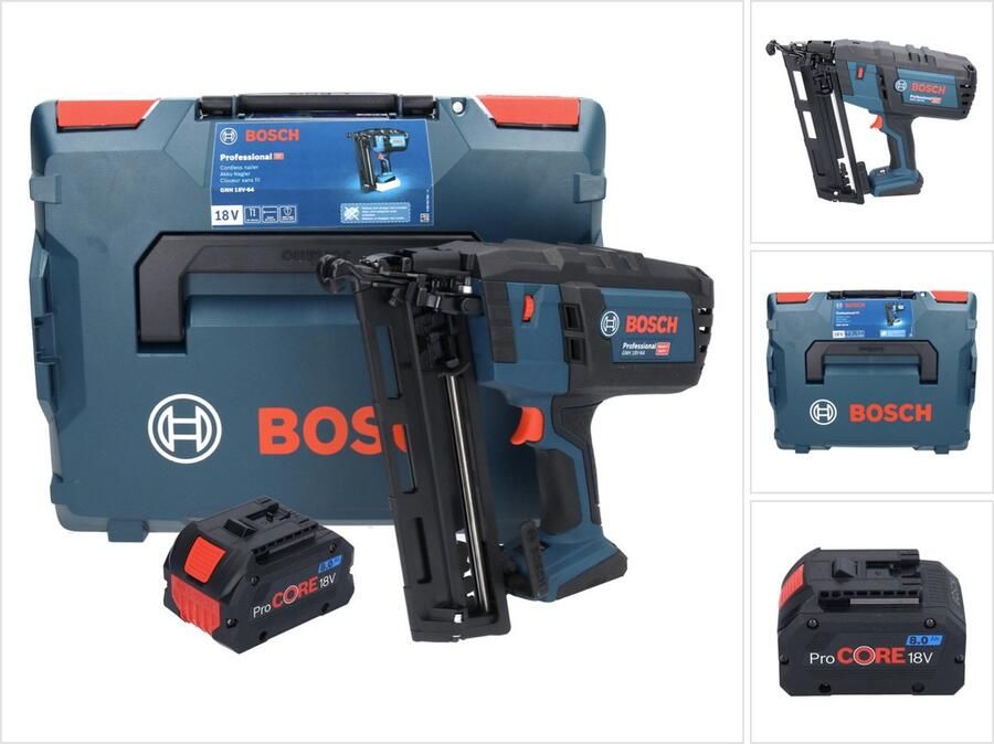 Bosch Professional Bosch GNH 18V-64 Accu spijkerapparaat 18 V 64 mm 1 6 mm + 1x ProCORE accu 8.0 Ah + L-Boxx zonder oplader