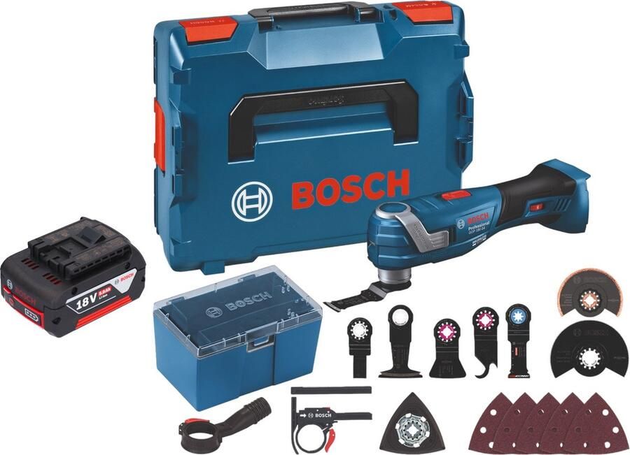 Bosch Professional Bosch GOP 18V-34 Profi-snoerloze Multi-Cutter 18 V Starlock Plus + 1x accu 5.0 Ah + 17 accessoires + L-Boxx zonder oplader
