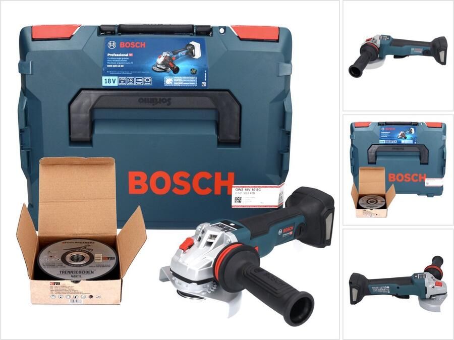 Bosch Professional Bosch GWS 18V-10 SC accu haakse slijper 18 V 125 mm ( 06019G340B ) borstelloos + L-Boxx + Toolbrothers MANTIS doorslijpset zonder accu zonder lader