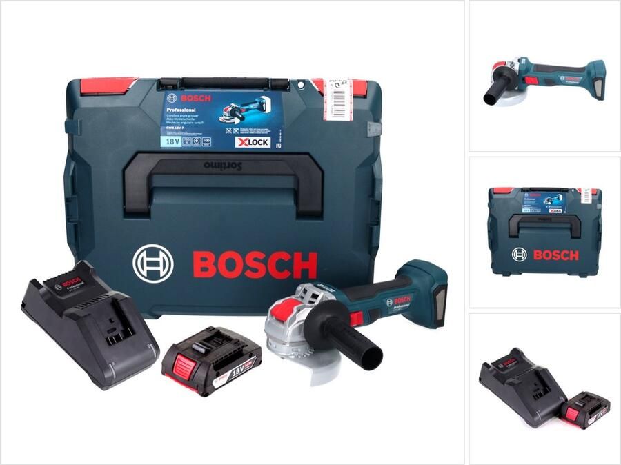 Bosch Professional Bosch GWX 18V-7 Professionele accu haakse slijper 18 V 125 mm Brushless X-LOCK + 1x accu 2.0 Ah + lader + L-Boxx