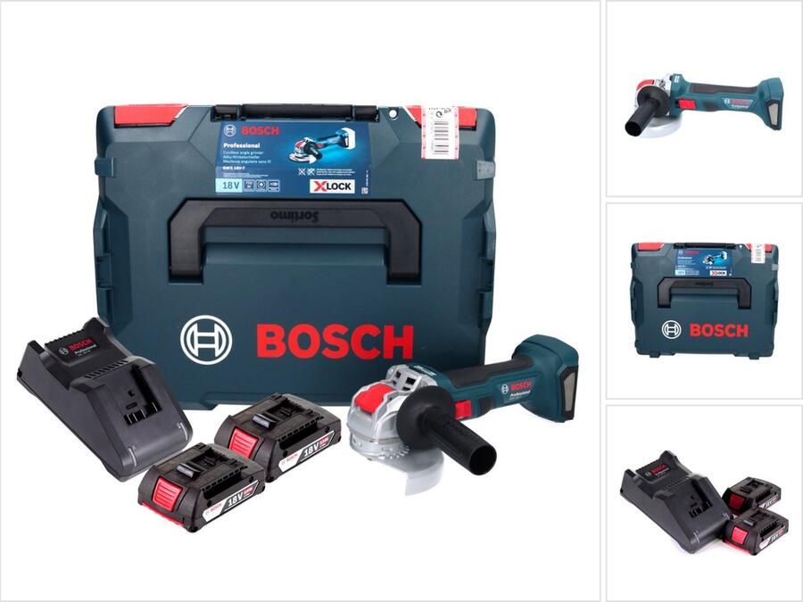 Bosch Professional Bosch GWX 18V-7 Professionele accu haakse slijper 18 V 125 mm Brushless X-LOCK + 2x accu 2.0 Ah + lader + L-Boxx