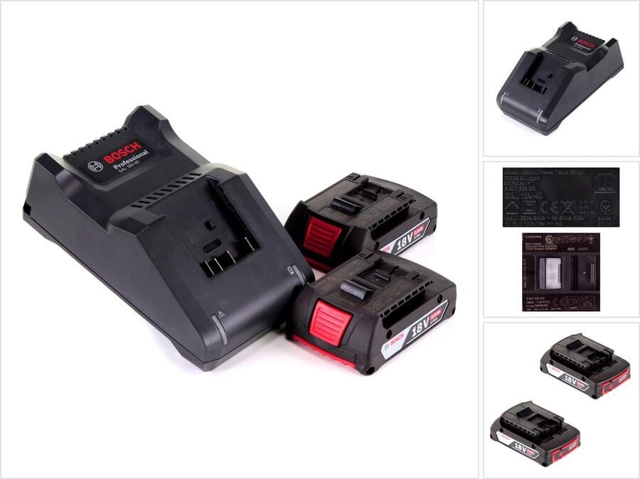 Bosch Professional Bosch Startset 18V met 2x GBA accu 2.0Ah ( 1600Z00036 ) + GAL 18V-40 lader ( 1600A019RJ )