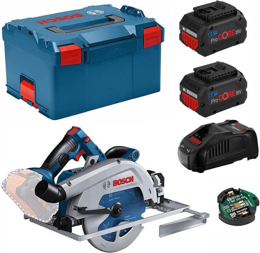 Bosch Professional GKS 18V-68 GC Cirkelzaag BITURBO Met 2x 18V accu's (5.5 Ah) en lader Incl. zaagblad In L-boxx