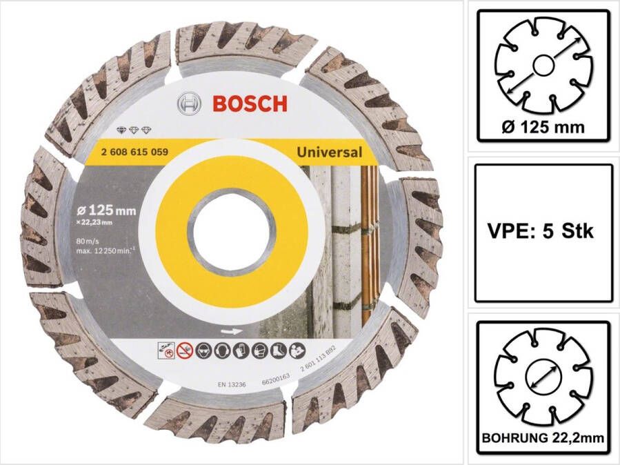 Bosch Professional Bosch Standard voor Universele diamantdoorslijpschijf 125 x 22 23 mm 5 st. ( 5x 2608615059 ) voor beton staal-beton baksteen kalk en zandsteen