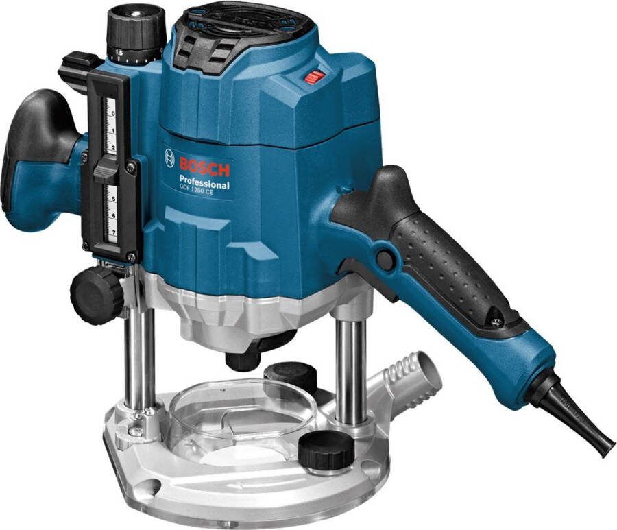 Bosch Professional Bovenfreesmachine GOF 1250 CE (19mm moersleutel centreerstift 8mm 17mm kopieerhuls parralelgeleider SDS kopieer huls)