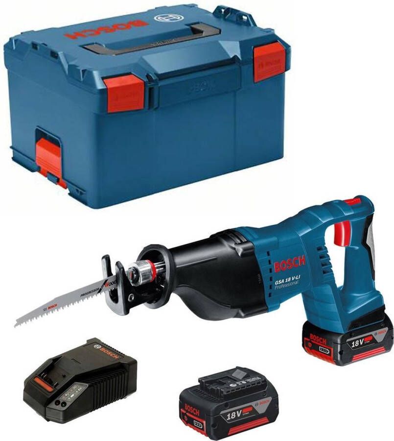 Bosch Professional 18 volt Bosch Professional GSA 18 V-LI Accu reciprozaag Met 2x 5 0Ah accu's 1880 CV snellader en L-BOXX