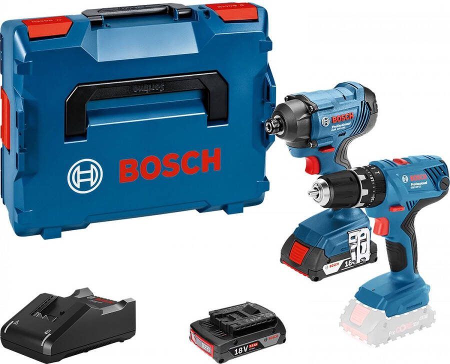 Bosch Professional GSB 18V-21 Accu klop- schroefboormachine + GDR 18V-160 Accu slagschroevendraaier 18V 2.0Ah in L-Boxx 0615990L41