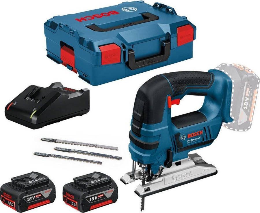 Bosch Professional 18 volt Bosch Professional GST 18V-LI B Decoupeerzaag Met 2x 18 V accu en lader in L-Boxx