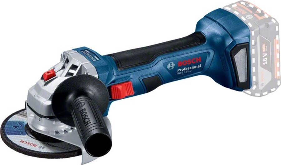 Bosch Professional GWS 18V-7 Accu haakse Slijper Basic Body (zonder accu en lader) Inclusief beschermkap clip-on beschermkap handgreep opname flens
