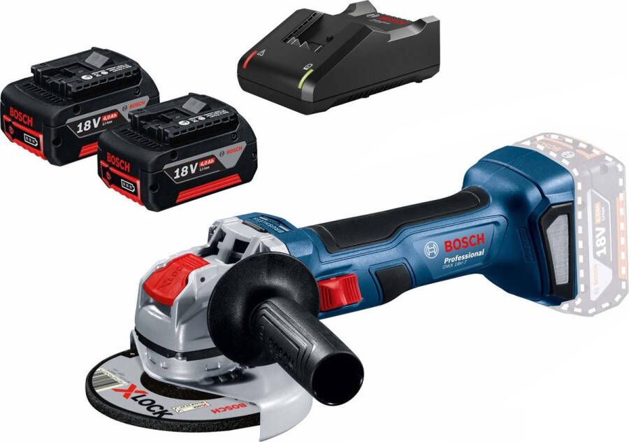 Bosch Professional GWX 18V-7 06019H9105 Haakse accuslijper 125 mm Incl. 2 accus Incl. koffer Brushless 700 W 18 V 4.0 Ah