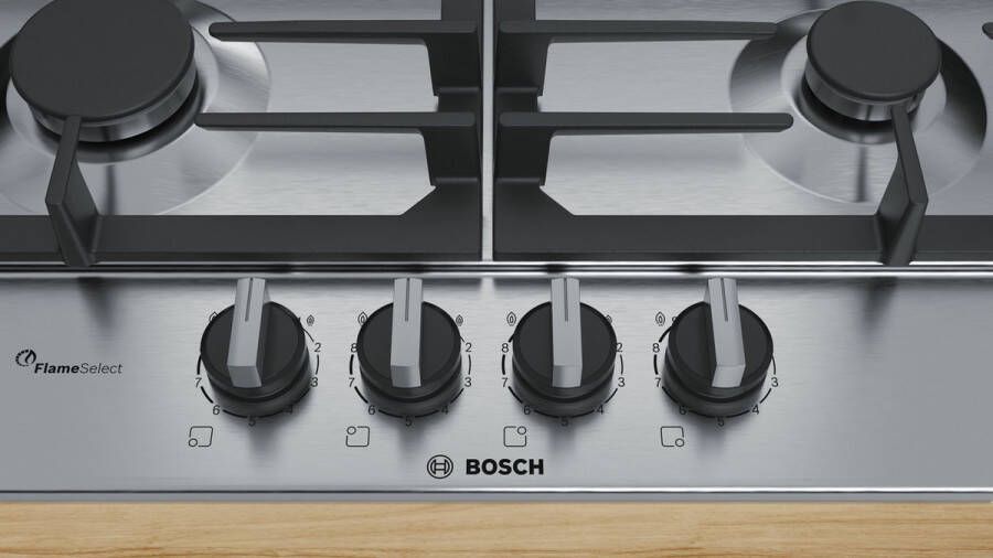 Bosch Serie 6 PCH6A5B90 kookplaat Zwart Roestvrijstaal Ingebouwd Gaskookplaat 4 zone(s)