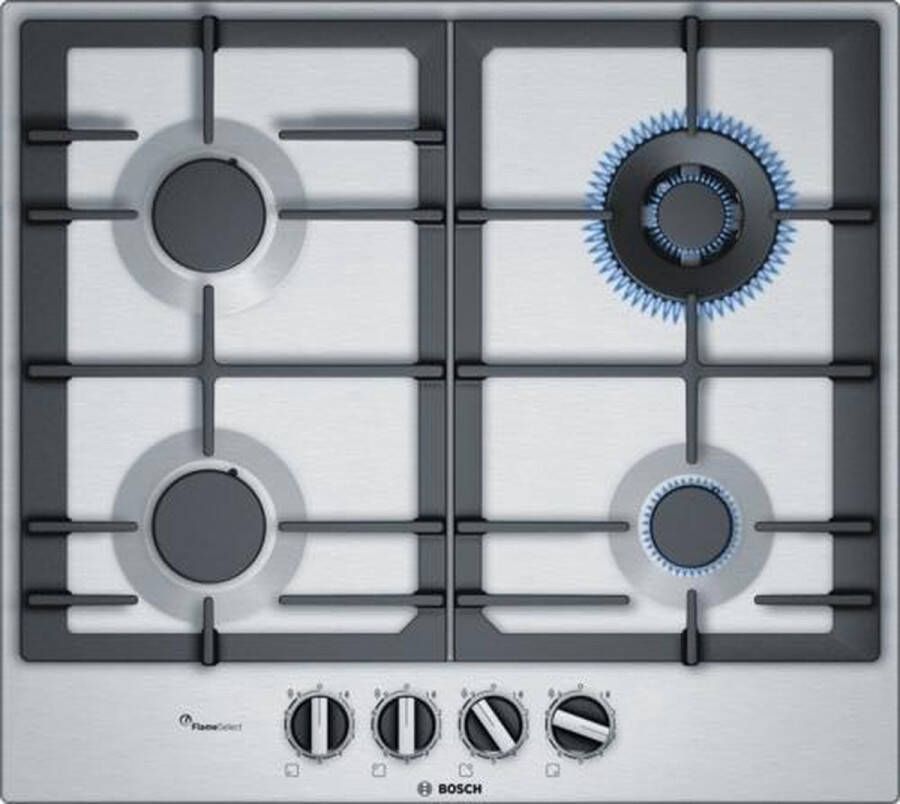 Bosch Serie 6 PCH6A5C90D kookplaat Zwart Roestvrijstaal Ingebouwd Gaskookplaat 4 zone(s)