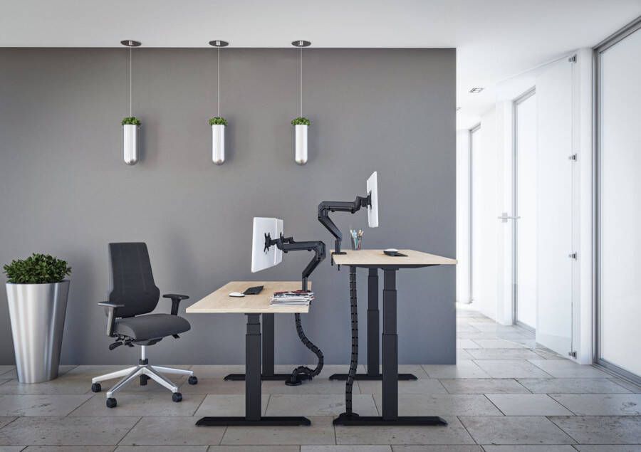 Bosch Tri-desk Premium | Elektrisch zit-sta bureau | Zwart onderstel | Logan eiken blad | 160 x 80 cm