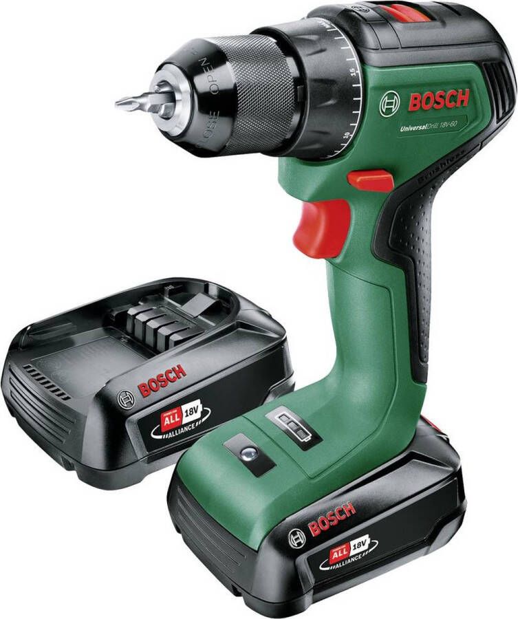 Bosch UniversalDrill 18V-60 Accuschroefboormachine Met 2x 18 V Li-Ion accu (2 0 Ah) en lader