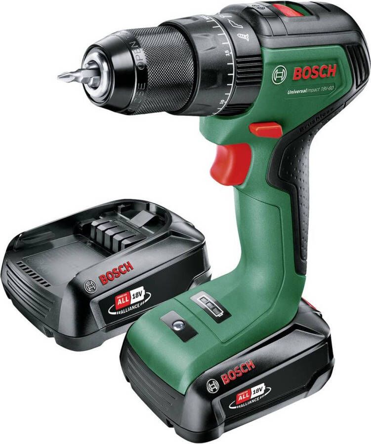 Bosch UniversalImpact 18V-60 Accuklopboorschroevendraaier Met 2x 18 V Li-Ion accu (2 0 Ah) en 1-uurslader