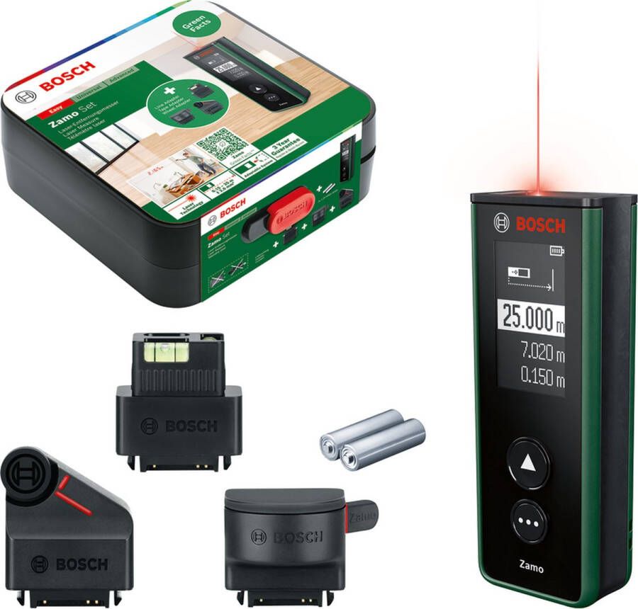 Bosch Zamo Set Laserafstandmeter Inclusief lint- wiel- en lijnadapter Batterijen
