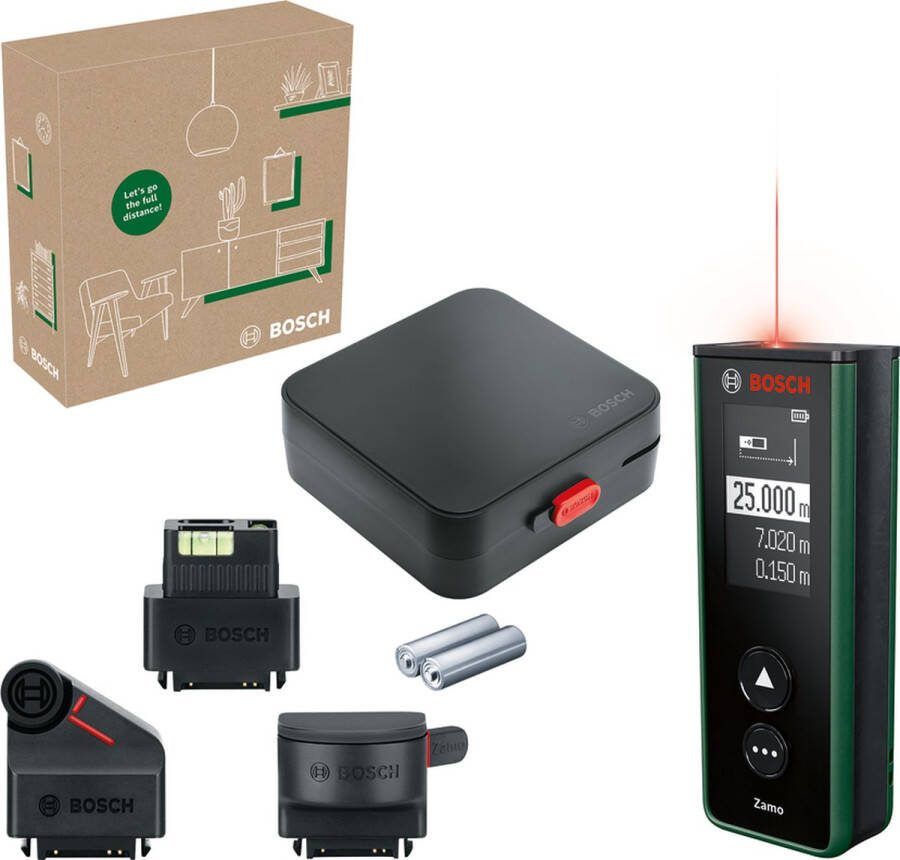 Bosch Zamo Set Laserafstandmeter Inclusief lint- wiel- en lijnadapter Batterijen