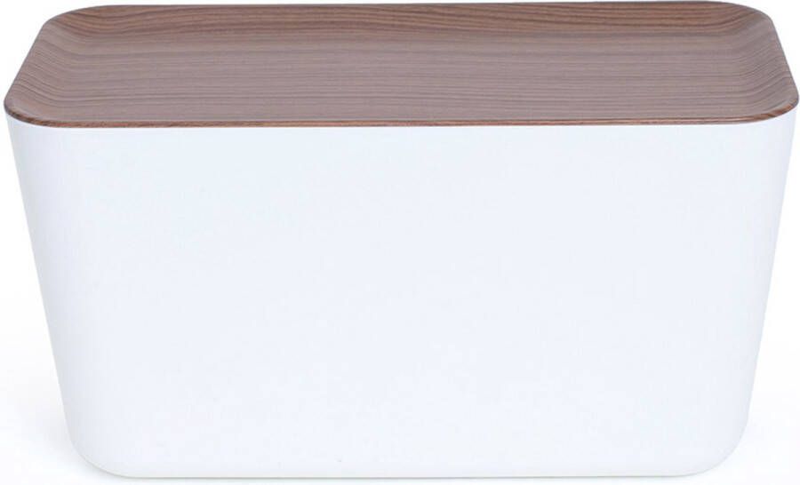 Bosign Kabelorganizer Kabelbox XXL Wit Donker houtlook -Mat satijnen finish L 46 cm x B 21 5 cm x H 24 5 cm