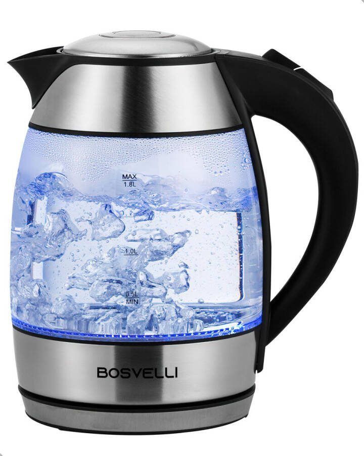 BOSVELLI Elektrische Waterkoker S700 met Anti kalkfilter 1.8L 2200W Glas RVS