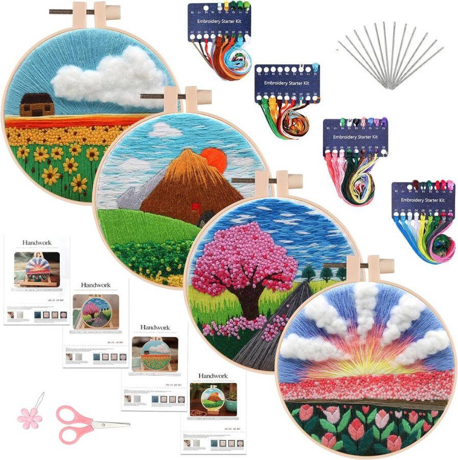 BOTC Borduurpakket Bloemen Borduurset van 4 Borduurpakketten voor Volwassenen Hobby en Creatief Borduren