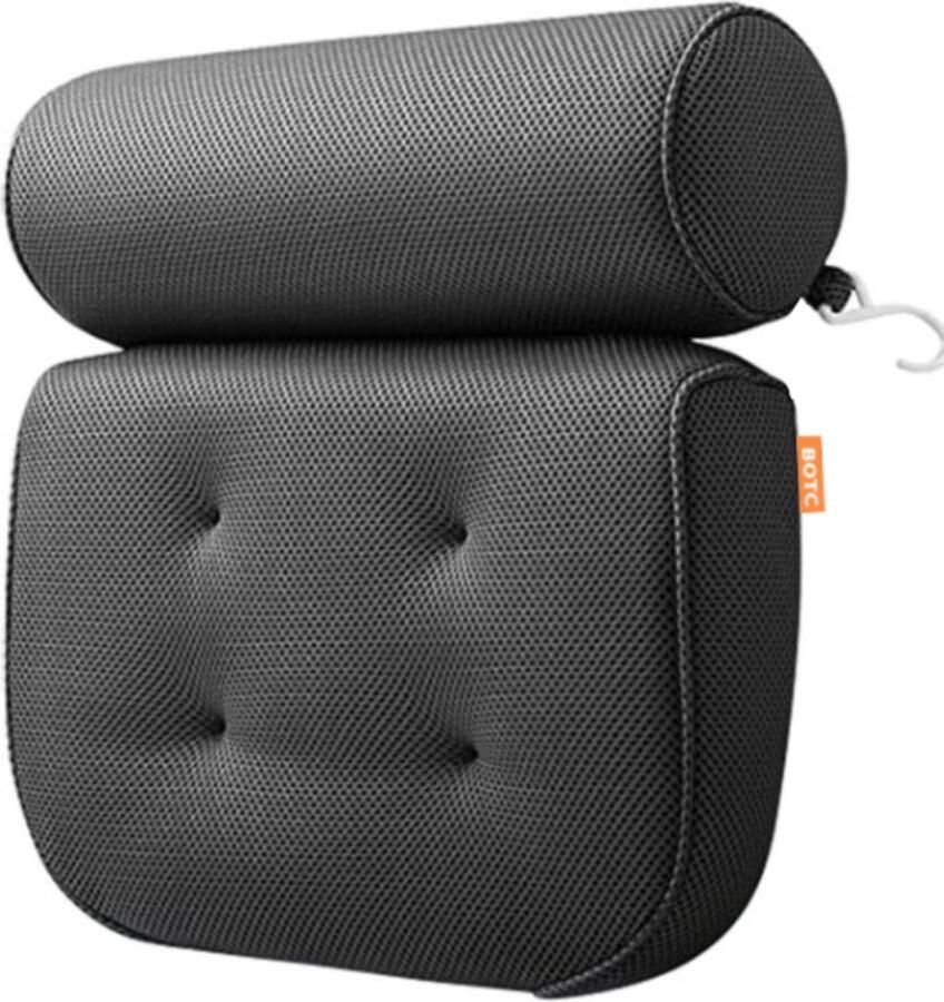 BOTC Badkussen Anti Slip Zuignappen Nekkussen bad Hoofdsteun bad Ergonomisch nekkussen Antislip Zwart