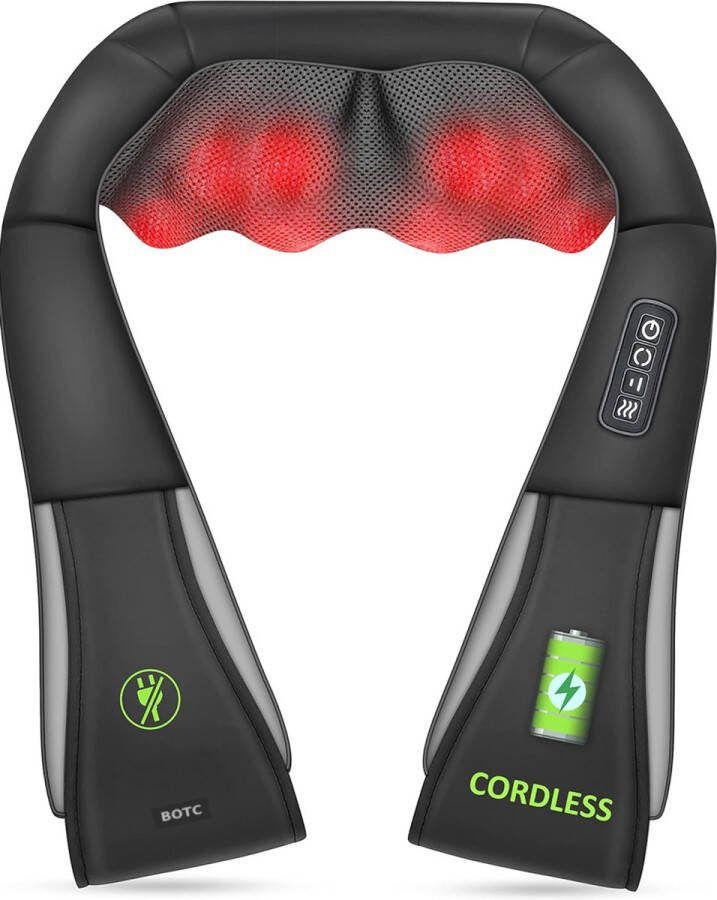 BOTC Draadloos Massagekussen 16 Massagekoppen Shiatsu Warmtefunctie met Infrarood Elektrisch Apparaat Nek en Schouder