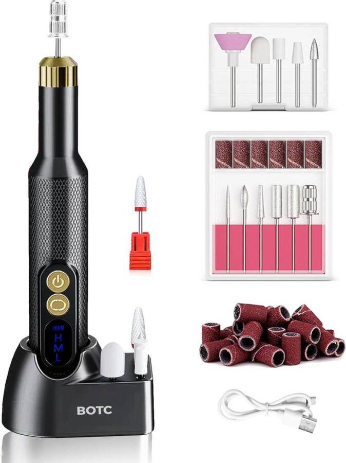 BOTC Elektrische Nagelvijl met Oplaadstation Nagelfrees 18000RPM Draadloos en Oplaadbaar Nagelvijl Manicure & Pedicure set Zwart Goud