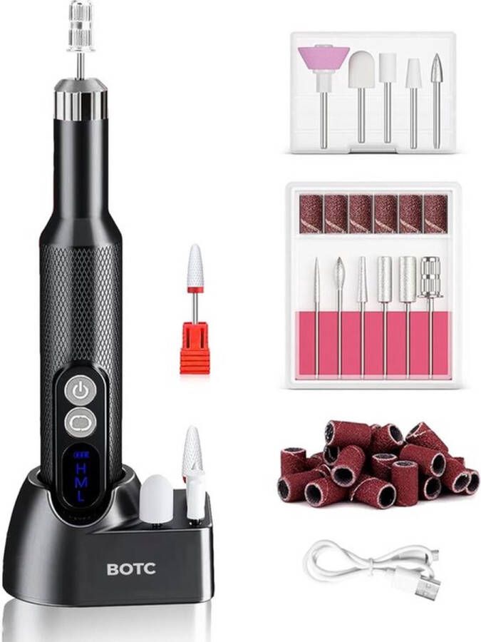 BOTC Elektrische Nagelvijl met Oplaadstation Nagelfrees 18000RPM Draadloos en Oplaadbaar Nagelvijl Manicure & Pedicure set Zwart Roze